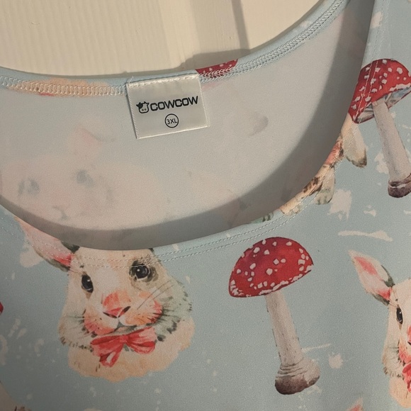 Adorable Blue Dress with Bunny and Mushroom Print - Picture 2 of 5